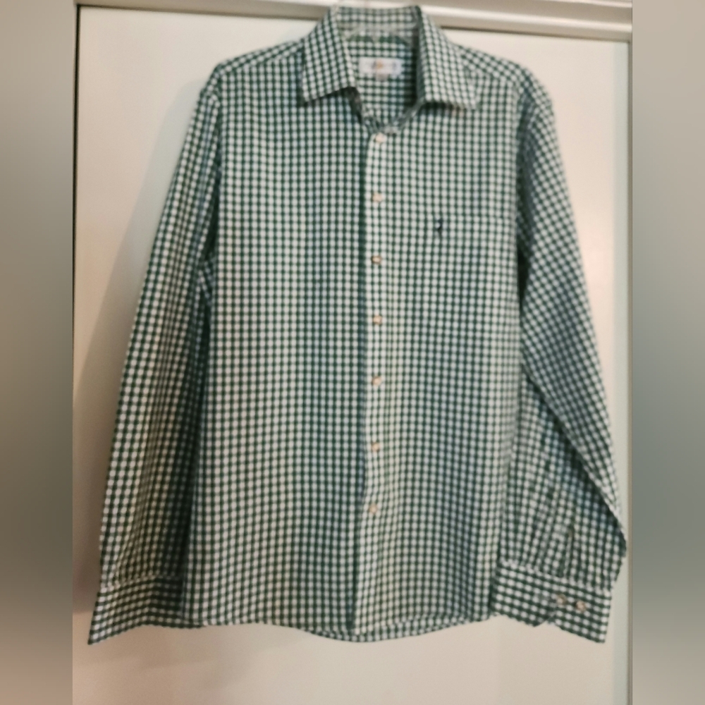 Austrian German Trachten Almsach Long SleeveMen's Shirt EUC $29 Size L, EU 41-42